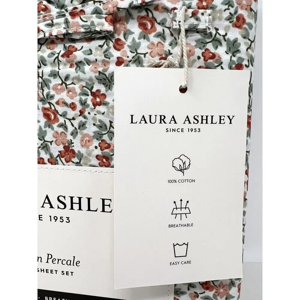 Laura Ashley Percale Cotton King Sheet Set Autumn Fall Colors Orange Emogene